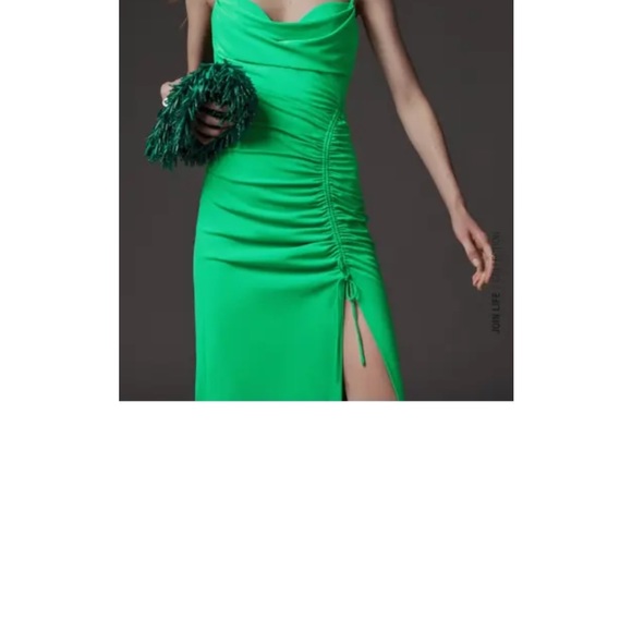 ZARA green ruched dress with slit-M - Picture 4 of 4